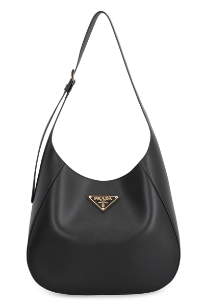 Shop Prada Logo-triangle Curve-edge Shoulder Bag In Nero