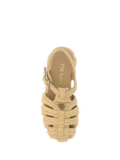 Shop Prada Monolith Sandals In Naturale