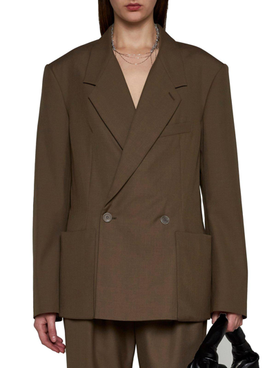 Shop Lemaire Straight-hem Double-breasted Blazer In Neutrals