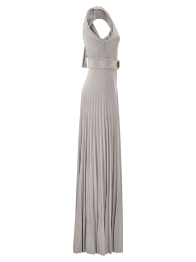 Shop Elisabetta Franchi One-shoulder Red Carpet Dress In Lurex Jersey In Silver