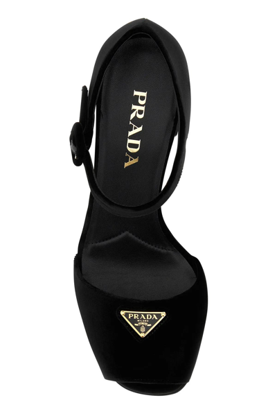 Prada Suede Block Heel Sandals With Open Toe In Black