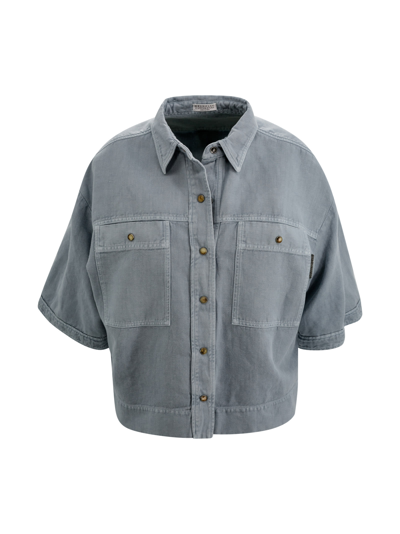 Shop Brunello Cucinelli Cotton Linen Shirt In Powder Blue