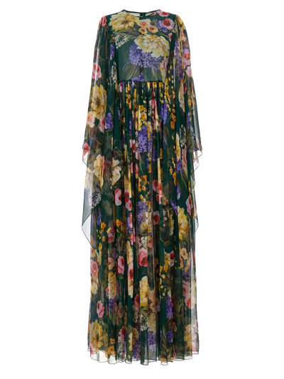 Dolce & Gabbana Dolce&gabbana Garden Floral Print Long Sleeve Silk Chiffon Maxi Dress In Multicolor