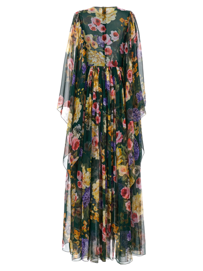Dolce & Gabbana Dolce&gabbana Garden Floral Print Long Sleeve Silk Chiffon Maxi Dress In Multicolor