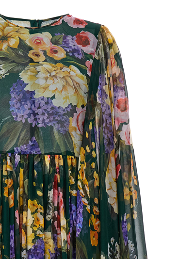 Dolce & Gabbana Dolce&gabbana Garden Floral Print Long Sleeve Silk Chiffon Maxi Dress In Multicolor
