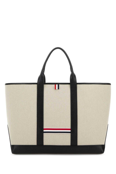 Shop Thom Browne Medium Rwb Stripe Top Handle Bag In Black