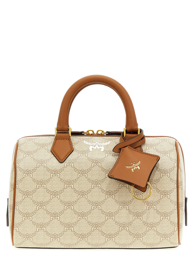Shop Mcm Ella Boston Lauretos Small Handbag In Beige