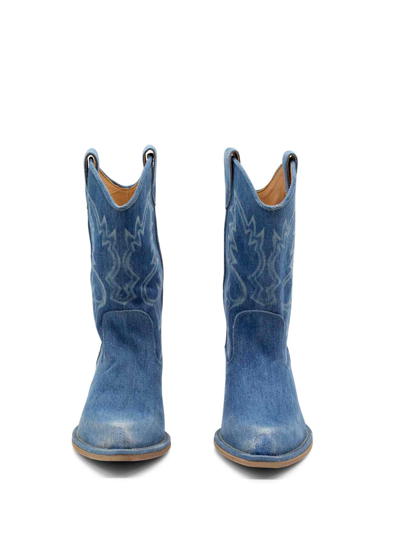 Shop Vic Matie Western Style Denim Texan Boot In Sea-blue