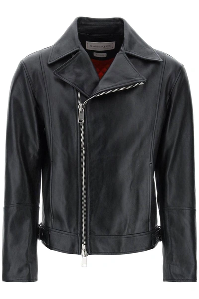 Alexander Mcqueen Zip-up Leather Biker Jacket In Black