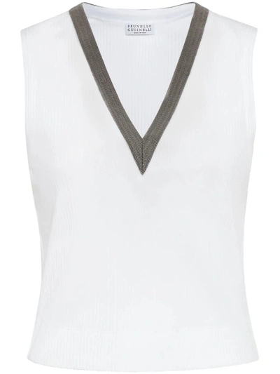 Shop Brunello Cucinelli Vest With Monili Chain In White