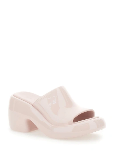 Shop Ferragamo Pink Slide Sandals With Chunky Heel In Rubber Woman