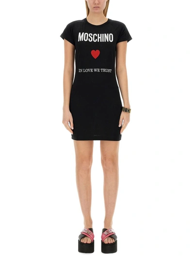 Shop Moschino Dress With Logo In Black