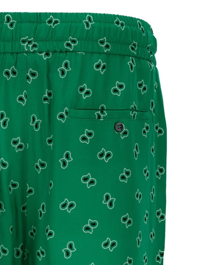 Shop Palm Angels Green Paisley-print Shorts In Viscose Man