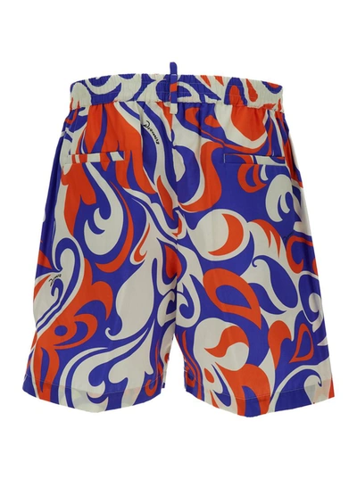 Dsquared2 Multicolored Palm Beach Waves Shorts In Cotton Man In Multicolor
