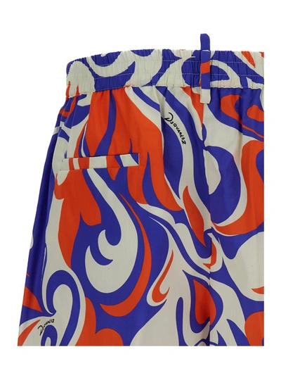 Dsquared2 Multicolored Palm Beach Waves Shorts In Cotton Man In Multicolor