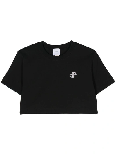 Shop Patou Logo-embellished Cotton Cropped T-shirt In Black