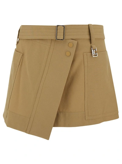 Shop Low Classic Beige Asymmetric Mini-skirt With Logo Charm In Cotton Blend Woman