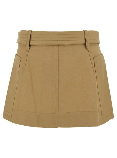 Shop Low Classic Beige Asymmetric Mini-skirt With Logo Charm In Cotton Blend Woman