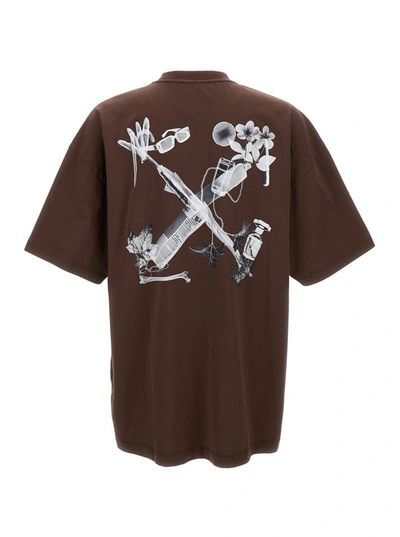 Shop Off-white Brown Crewneck 'scan Arr' T-shirt In Cotton Man In Blu