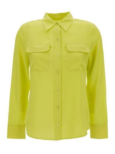 Shop Equipment Yellow Satin Slim Signature Shirt In Silk Woman