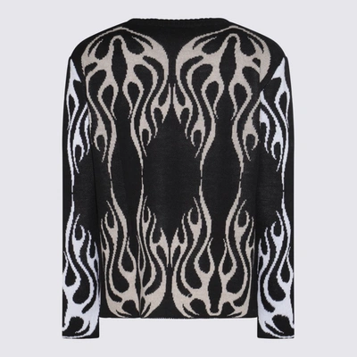 Shop Vision Of Super Black And White Mohair Blend Flames Sweater