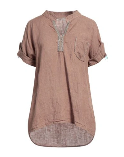 Shop Cashmere Company Woman Top Light Brown Size 8 Linen In Beige