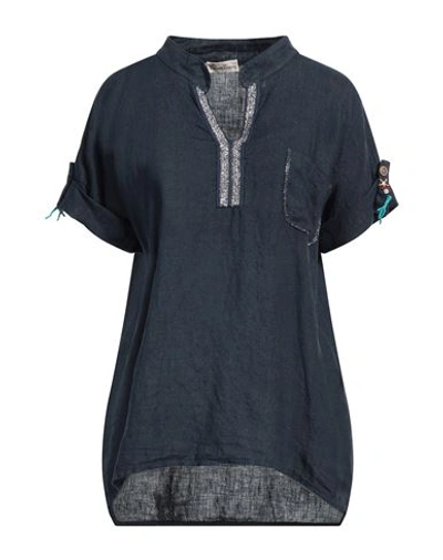 Shop Cashmere Company Woman Top Midnight Blue Size 12 Linen