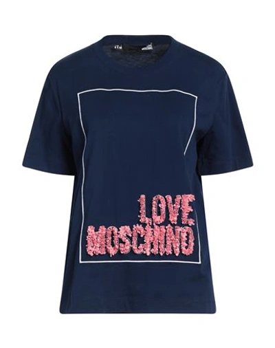 Shop Love Moschino Woman T-shirt Blue Size 10 Cotton