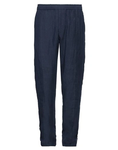 Shop Emporio Armani Man Pants Navy Blue Size 42 Linen