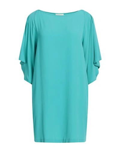 Shop Semicouture Woman Mini Dress Turquoise Size 4 Acetate, Silk In Blue