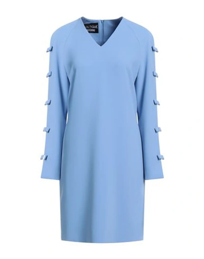 Shop Boutique Moschino Woman Mini Dress Sky Blue Size 14 Polyester, Elastane, Acetate, Silk