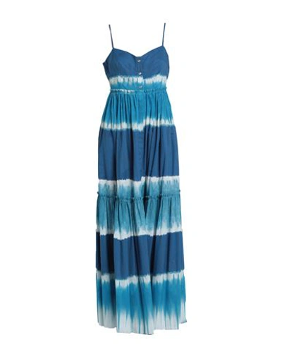 Shop Alberta Ferretti Woman Maxi Dress Azure Size 8 Cotton In Blue