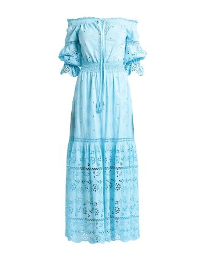 Shop Temptation Positano Woman Maxi Dress Turquoise Size Xs Cotton In Blue