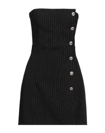 Alessandra Rich Strapless Embellished Pinstriped Wool-blend Mini Dress In Black