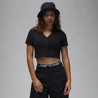 Shop Jordan Womens  Knit Solid Short Sleeve Top In Black/black