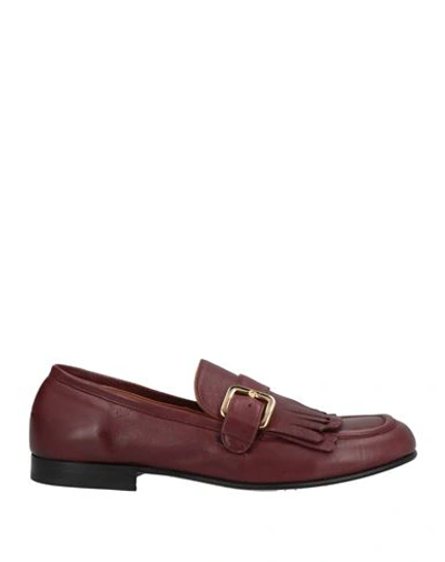 Shop Duccio Del Duca Woman Loafers Burgundy Size 6 Soft Leather In Red