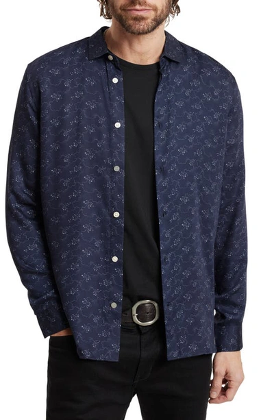 Shop John Varvatos Ross Satin Button-up Shirt In Twilight Blue