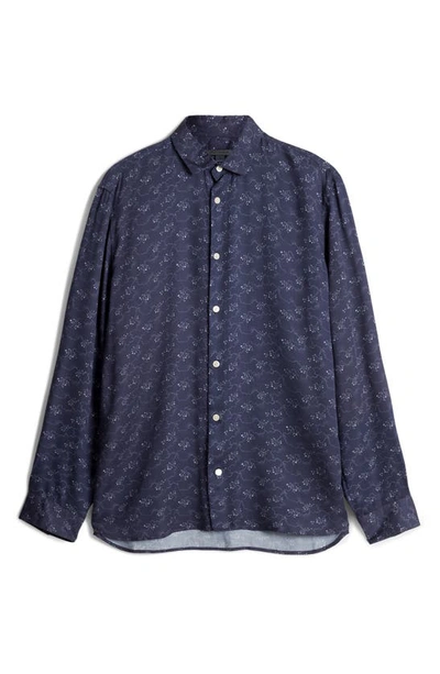 Shop John Varvatos Ross Satin Button-up Shirt In Twilight Blue