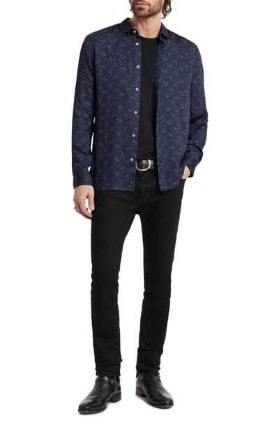 Shop John Varvatos Ross Satin Button-up Shirt In Twilight Blue