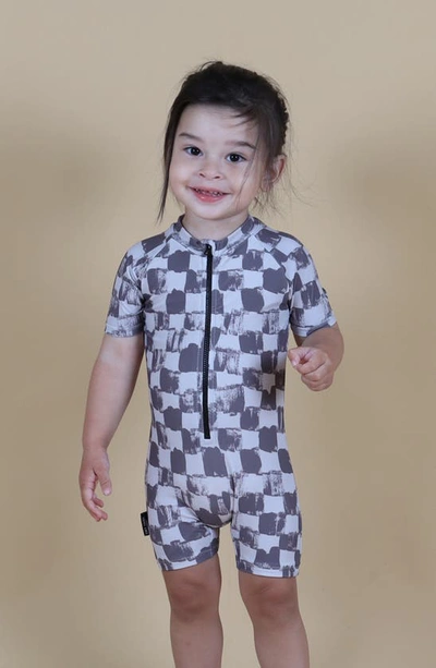 Tiny Tribe Grunge Check One-piece Rashguard Swimsuit In Grey