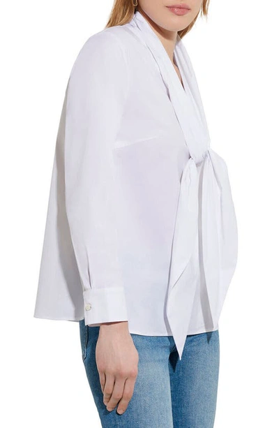 Misook Tie Neck Poplin Blouse In White