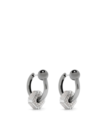 Shop Eéra 18k White Gold Ninety Couple Diamond Hoop Earrings In Silver