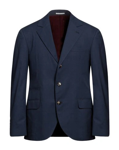 Shop Brunello Cucinelli Man Blazer Midnight Blue Size 40 Cotton, Elastane