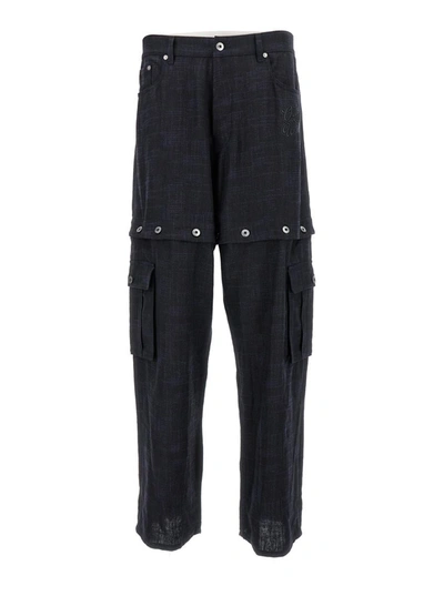 Shop Off-white Black 90s Logo Straight Leg Cargo Pants In Linen Man In Blu