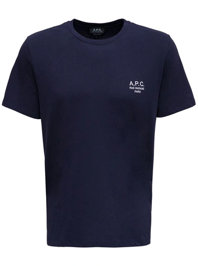 Shop Apc Raymond Navy Blue T-shirt In Organic Cotton With Logo Print On The Chest