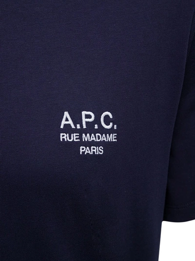 Shop Apc Raymond Navy Blue T-shirt In Organic Cotton With Logo Print On The Chest
