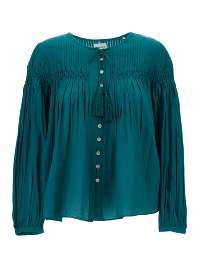 Shop Isabel Marant Étoile Green 'plalia' Pleated Blouse In Cotton Blend Woman
