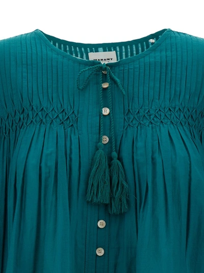 Shop Isabel Marant Étoile Green 'plalia' Pleated Blouse In Cotton Blend Woman