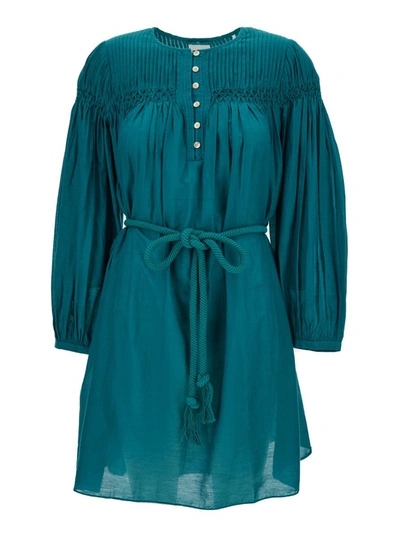 Shop Isabel Marant Étoile Green 'adeliani' Belted Mini Dress In Cotton Blend Woman