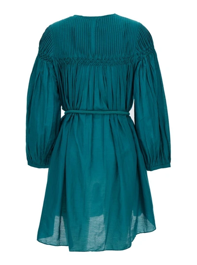 Shop Isabel Marant Étoile Green 'adeliani' Belted Mini Dress In Cotton Blend Woman